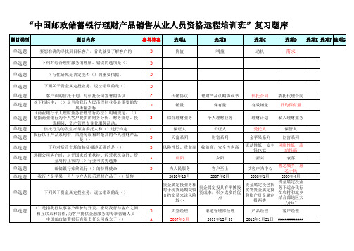 银行理财产品销售从业人员资格考试题库