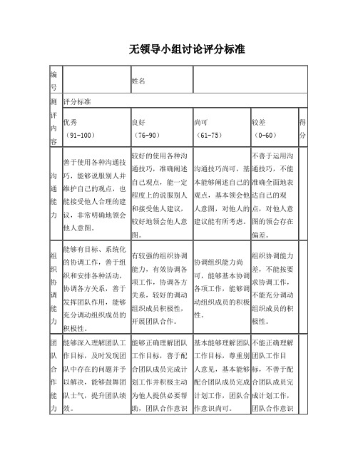 无领导小组讨论评分标准