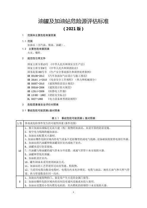 油罐及加油站危险源评估标准 (2021版)