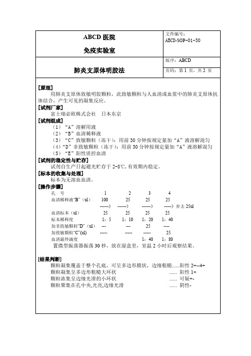 肺炎支原体标准操作程序SOP文件