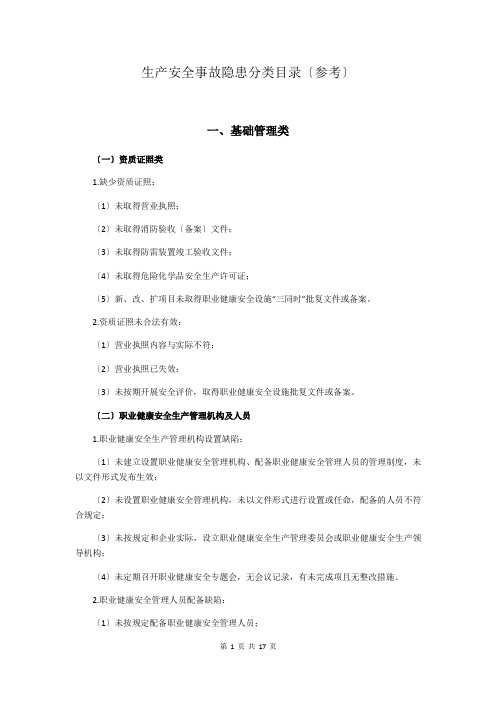 生产安全隐患分类目录(参考)