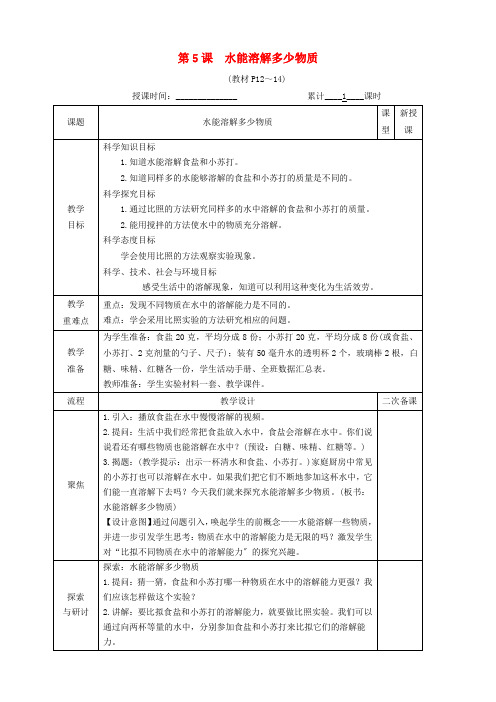 三年级科学上册第一单元水第5课水能溶解多少物质教案教科版