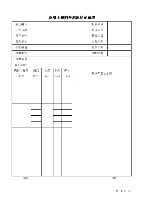 混凝土缺陷检测原始记录表