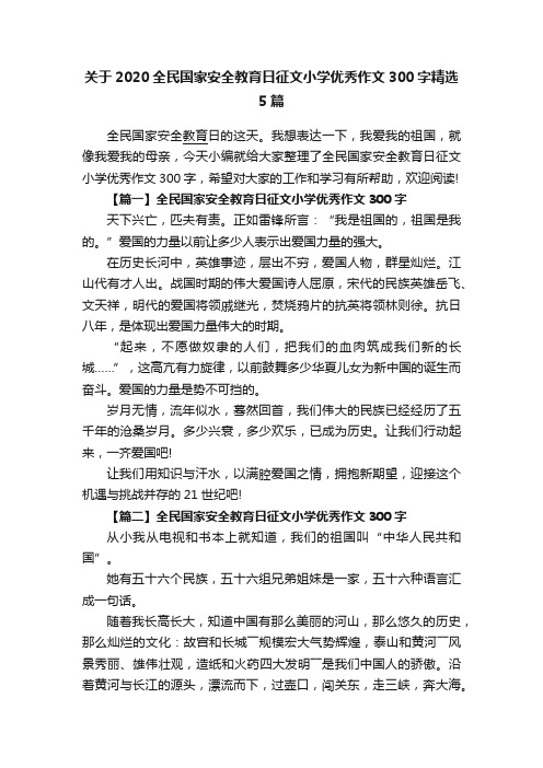 关于2020全民国家安全教育日征文小学优秀作文300字精选5篇