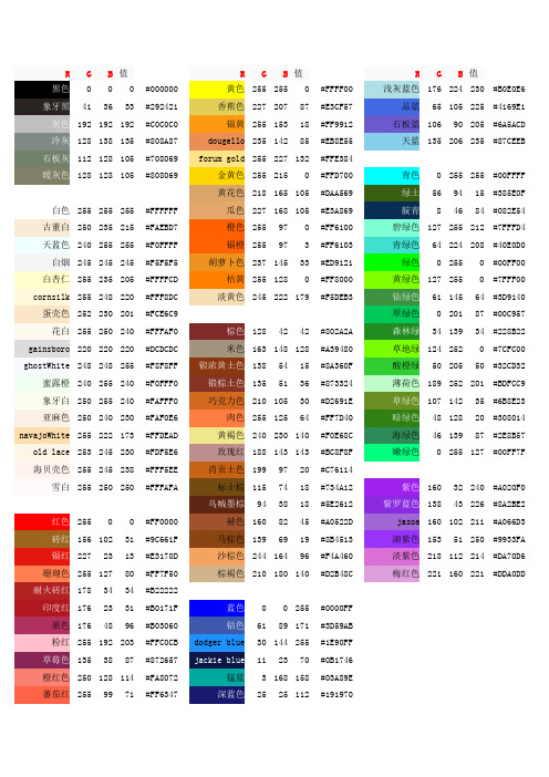 常用RGB颜色查询对照表