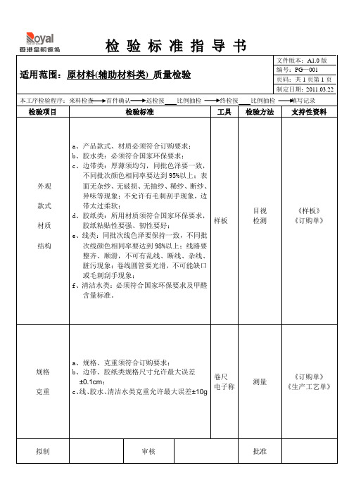 原材料检验标准指导书范文
