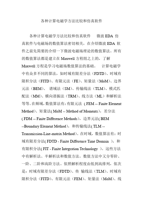 各种计算电磁学方法比较和仿真软件