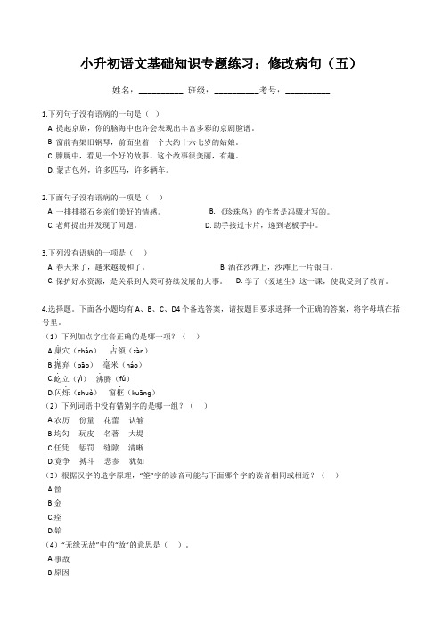 小升初语文基础知识专题练习：修改病句(五)