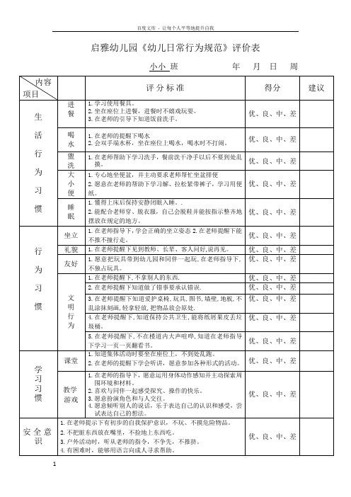 幼儿日常行为规范评价表