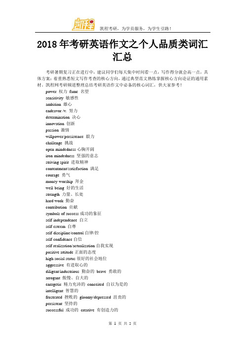 2018年考研英语作文之个人品质类词汇汇总
