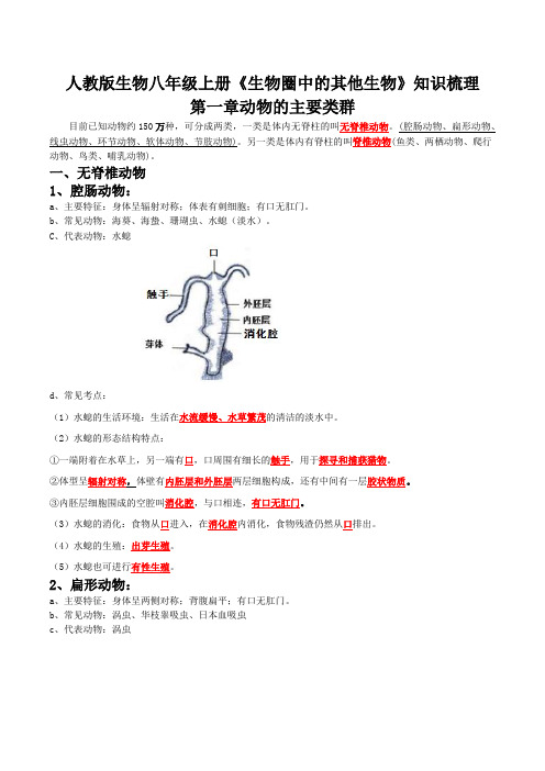 第一章 动物的主要类群必背知识