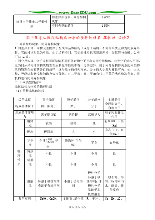 高中化学从微观结构看物质的多样性教案 苏教版 必修2