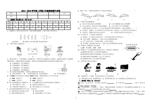 2014-2015学年第二学期八年级物理期中试卷T