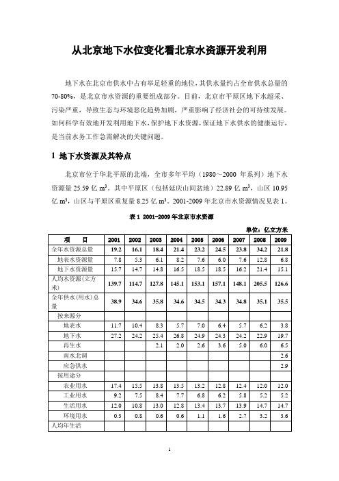 从北京地下水位变化看北京水资源开发利用