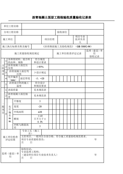 沥青混凝土面层检验批