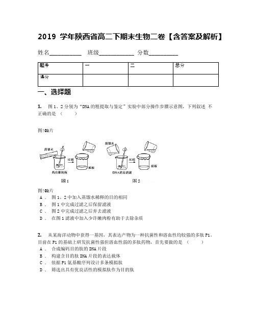 2019学年陕西省高二下期末生物二卷【含答案及解析】