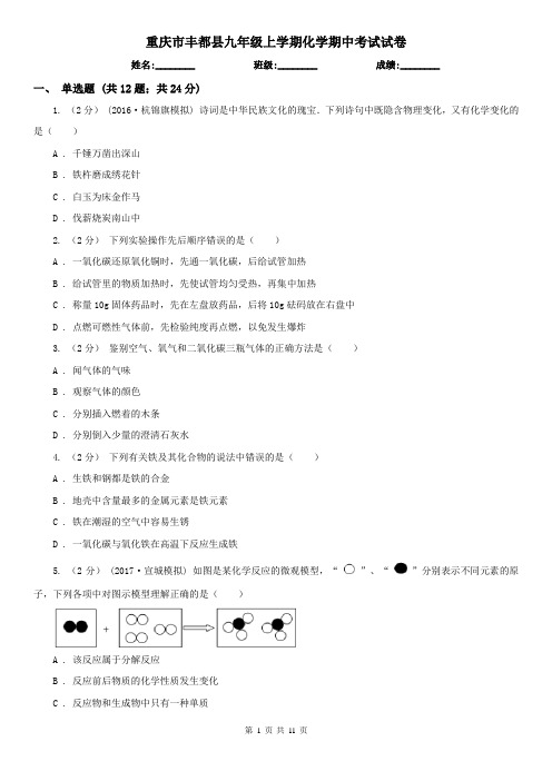 重庆市丰都县九年级上学期化学期中考试试卷