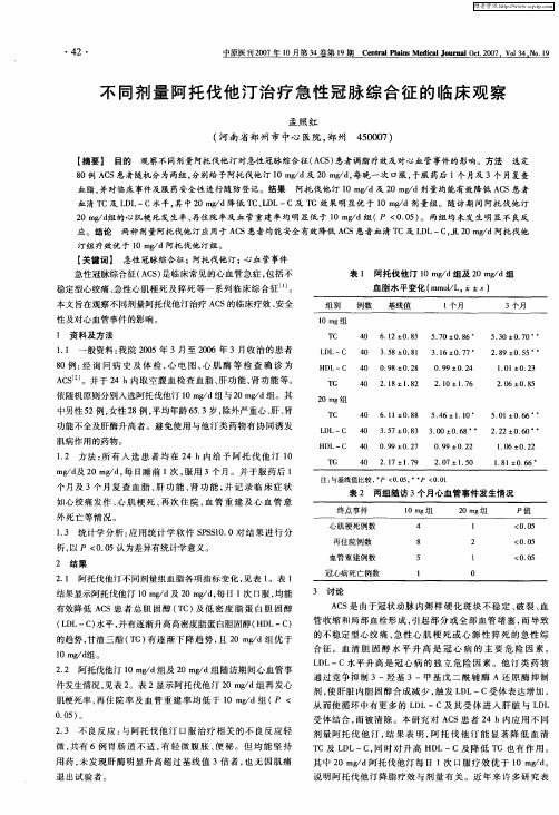 不同剂量阿托伐他汀治疗急性冠脉综合征的临床观察