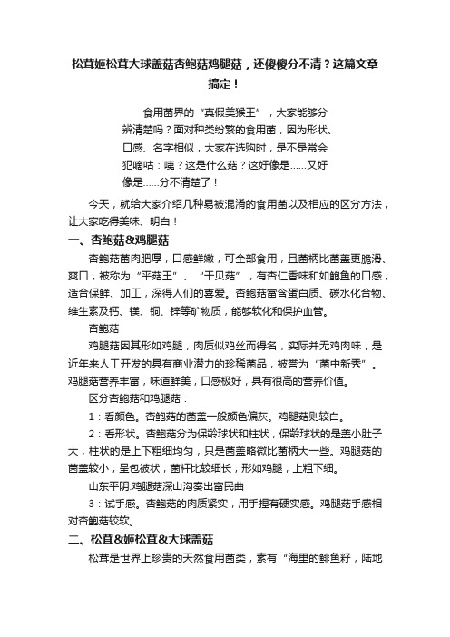 松茸姬松茸大球盖菇杏鲍菇鸡腿菇，还傻傻分不清？这篇文章搞定！