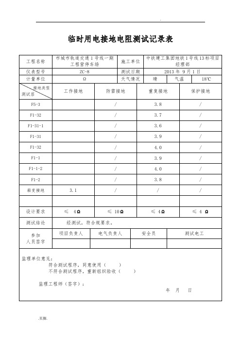 临时用电接地电阻测试记录文本表