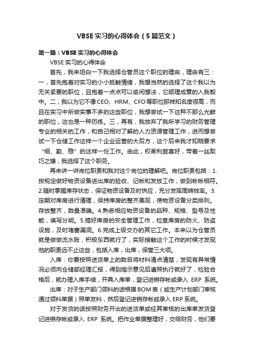 VBSE实习的心得体会（5篇范文）