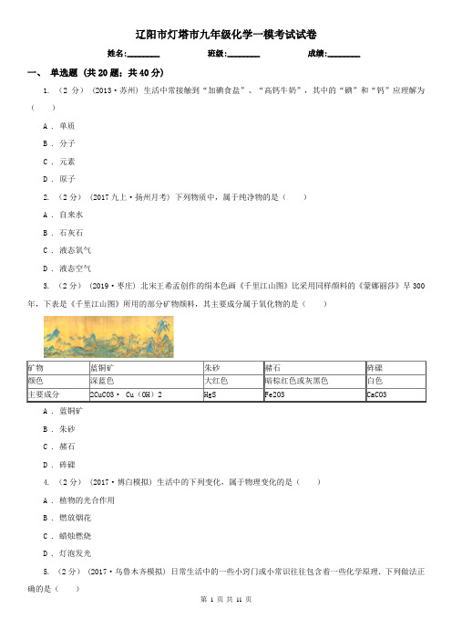 辽阳市灯塔市九年级化学一模考试试卷