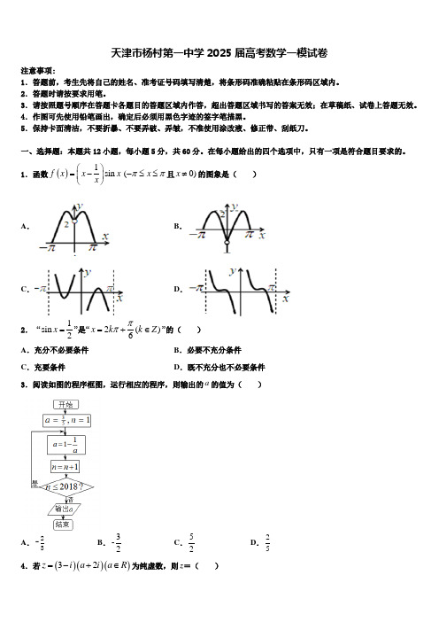 天津市杨村第一中学2025届高考数学一模试卷含解析