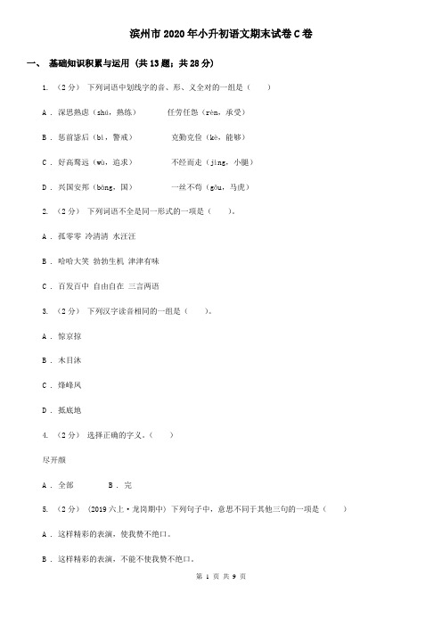 滨州市2020年小升初语文期末试卷C卷
