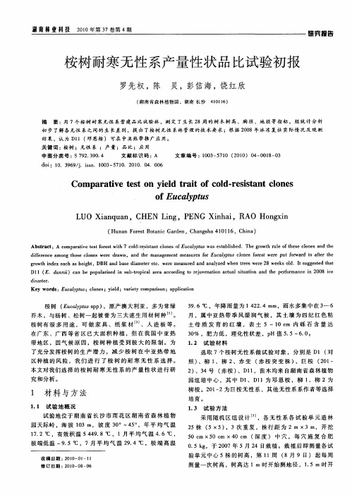 桉树耐寒无性系产量性状品比试验初报