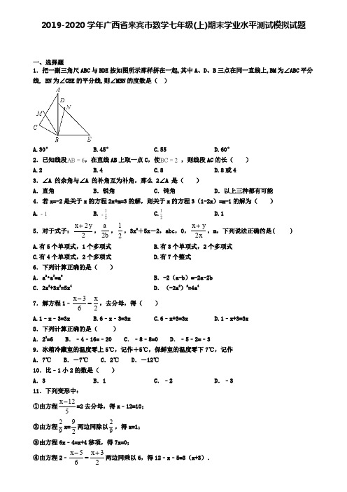 2019-2020学年广西省来宾市数学七年级(上)期末学业水平测试模拟试题