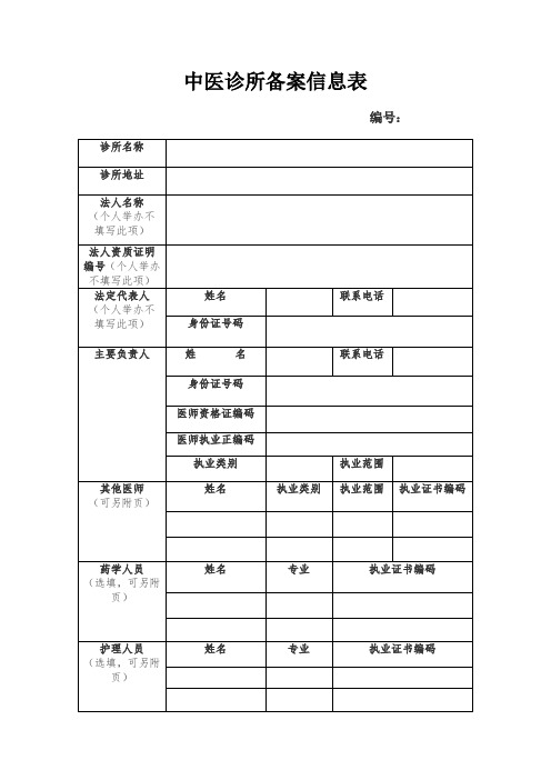 中医诊所备案信息表