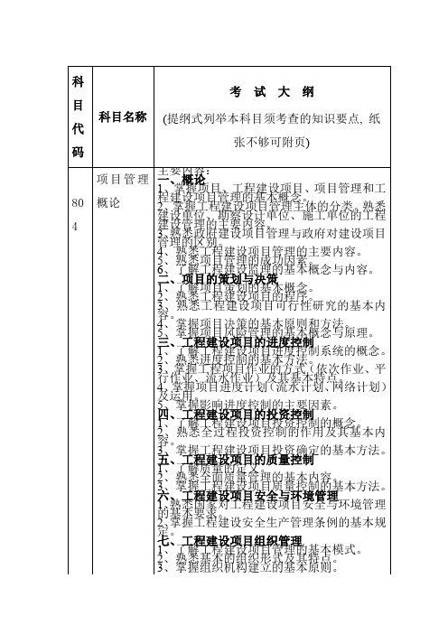 湖南大学2018年硕士研究生考试大纲-804 项目管理概论