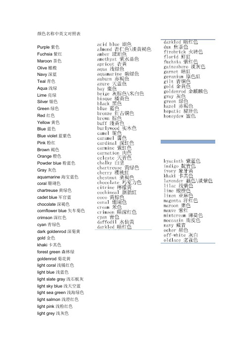 颜色名称中英文对照表