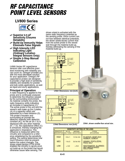 Omega LV800系列RF电容性点位传感器说明书