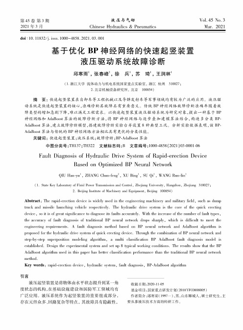 基于优化BP神经网络的快速起竖装置液压驱动系统故障诊断