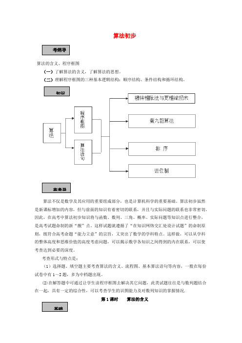 2012年高考数学专题复习系列 算法初步导学案