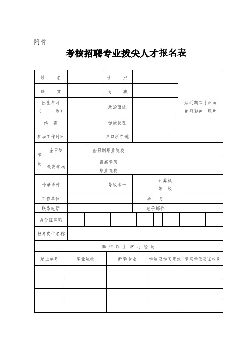 考核招聘专业拔尖人才报名登记表