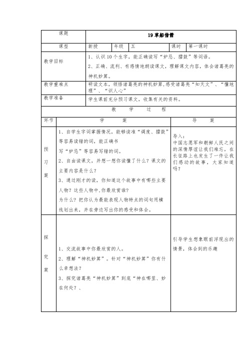 人教版语文五年级19.草船借箭表格式导学案