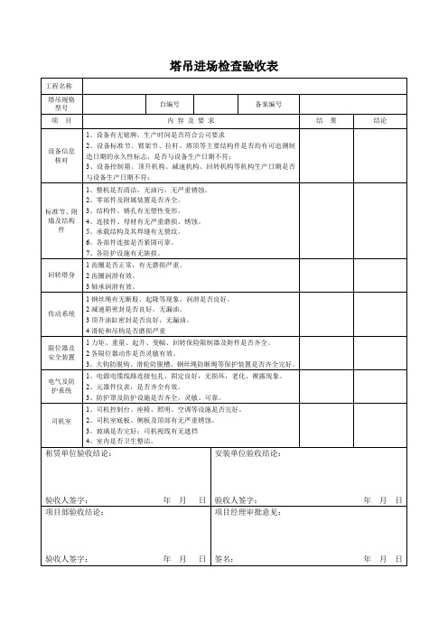 塔吊进场检查验收表