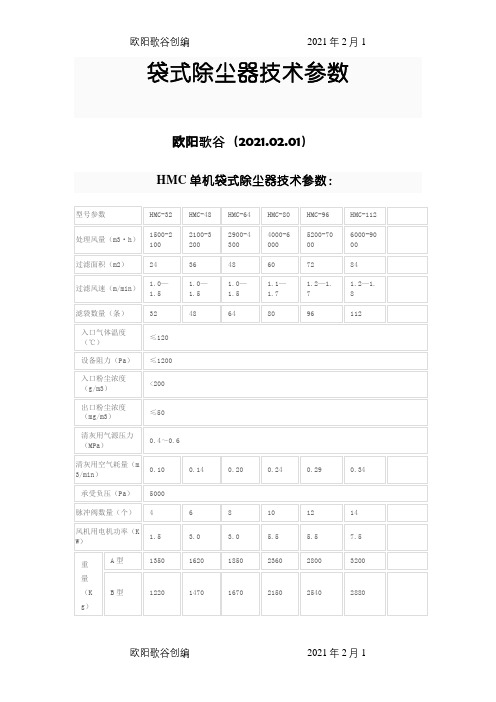 袋式除尘器型号之欧阳歌谷创编