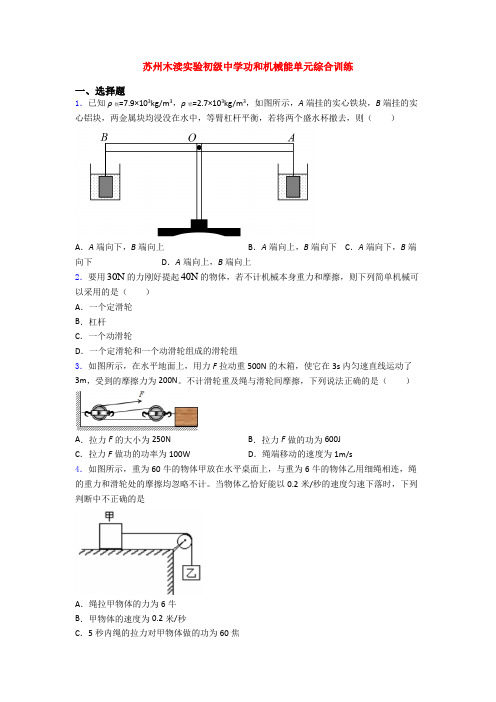 苏州木渎实验初级中学功和机械能单元综合训练