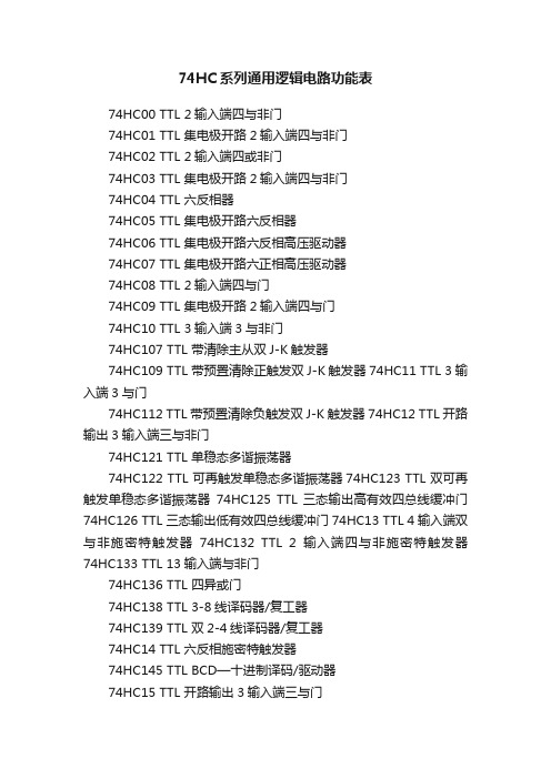 74HC系列通用逻辑电路功能表