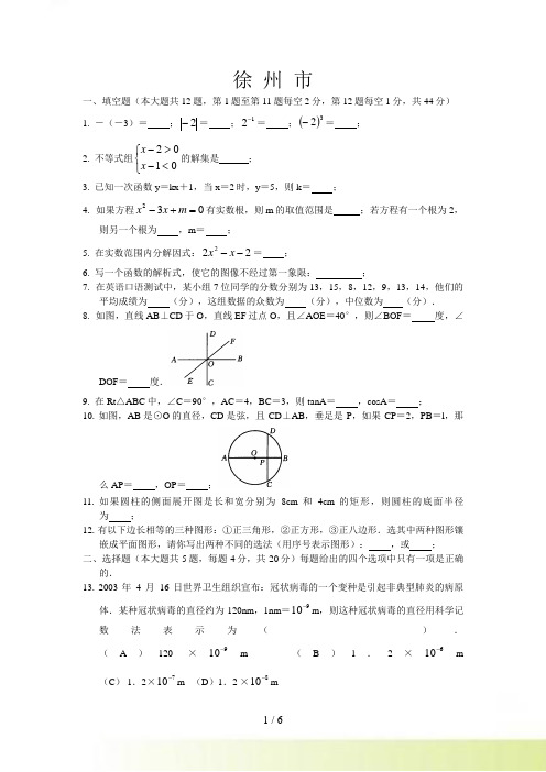 年徐州市数学中考试题与答案