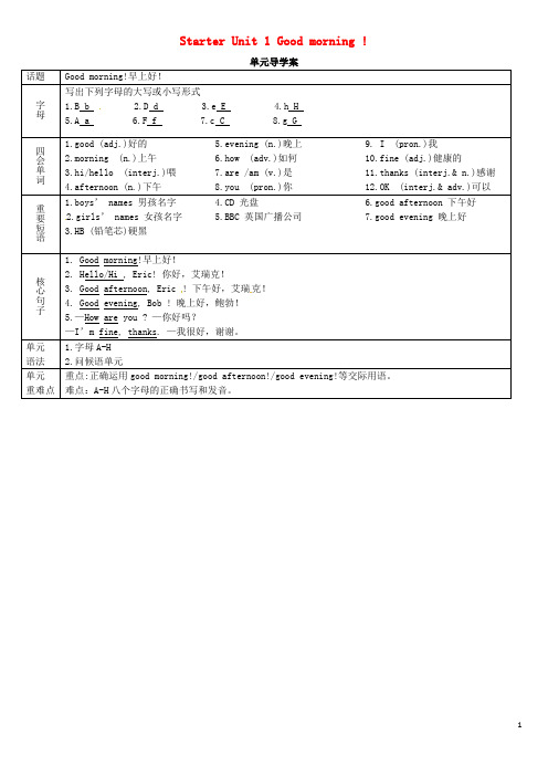 七年级英语上册 Starter Unit 1 Good morning导学案 (新版)人教新目标版