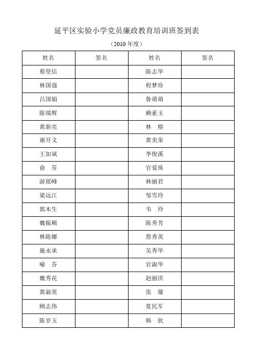 党员廉政教育培训班签到表