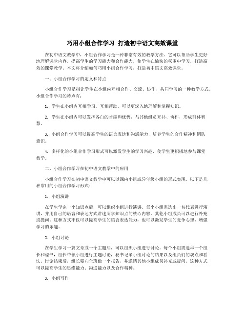 巧用小组合作学习 打造初中语文高效课堂