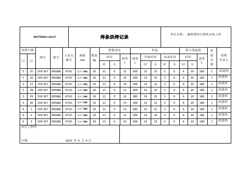 焊条烘烤记录