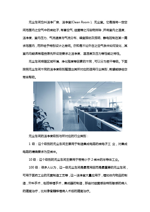 不同洁净度级别的无尘车间各适用哪些行业