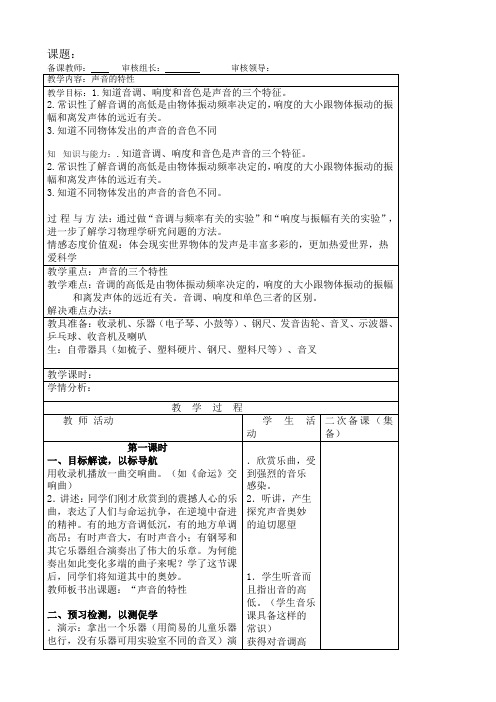 2016秋人教版八年级物理上22声音的特性教案AKUlMU