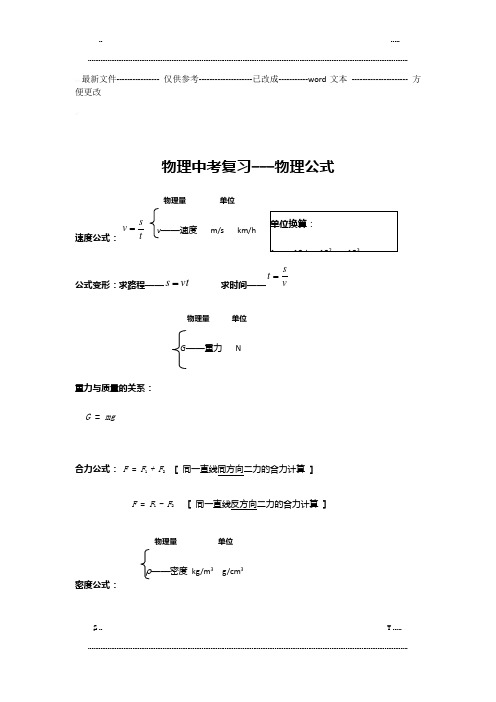 中考(初三)物理复习资料大全(公式) (优选.)